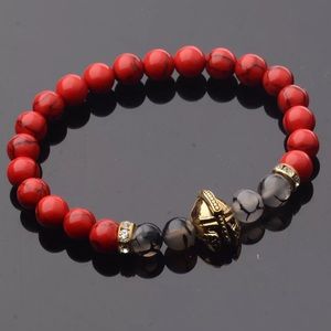 ❌SOLD❌Red Spartan Stone and Crystal Bracelet